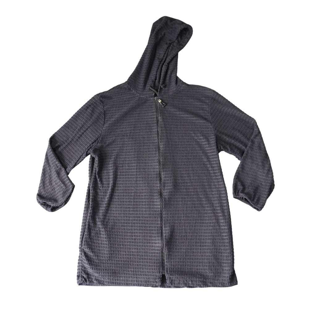 Dotti Women's Hooded Waffle Knit Zip Up Jacket‎ Small S Casual Comfy Gray